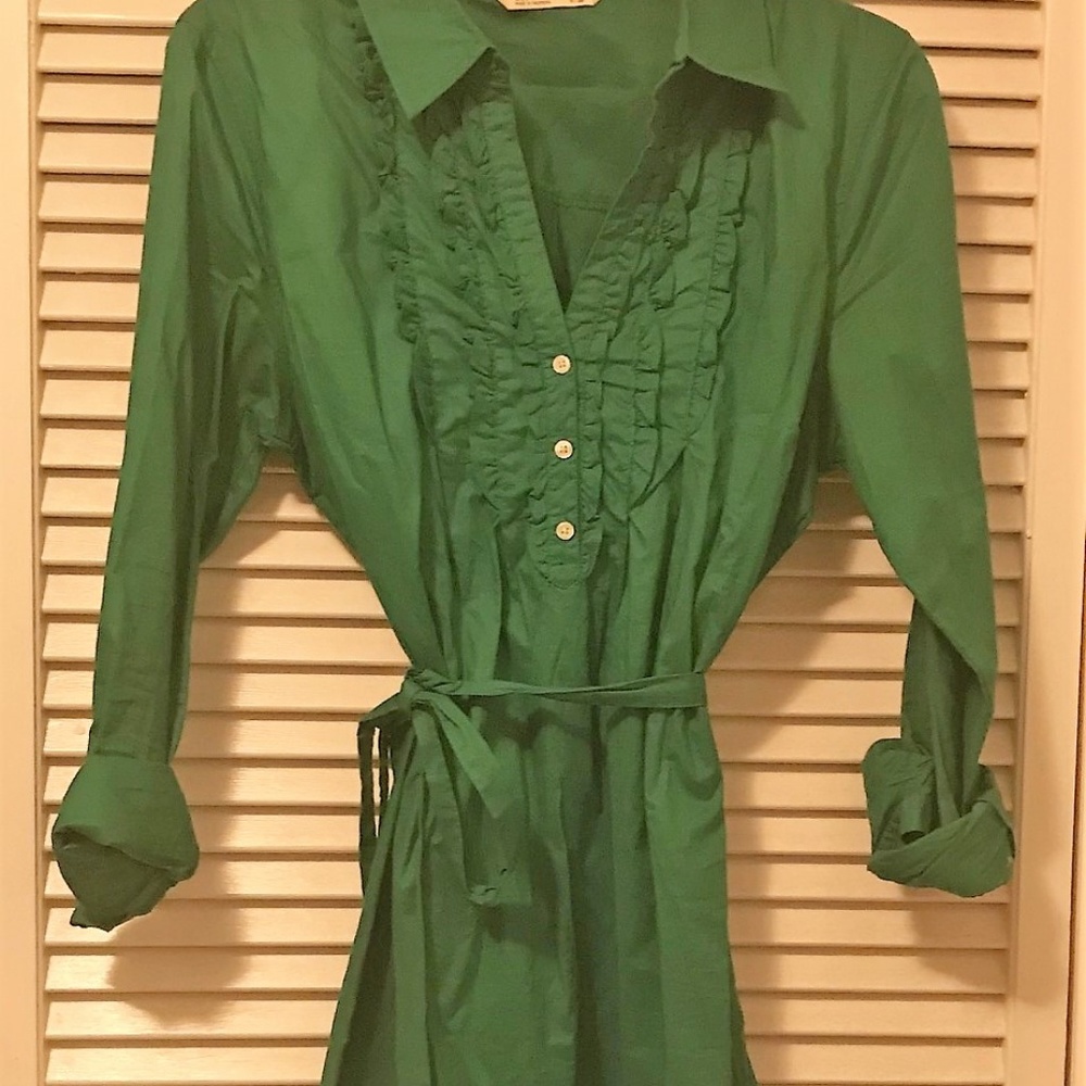 Old Navy Ruffled Shirt Dress Green